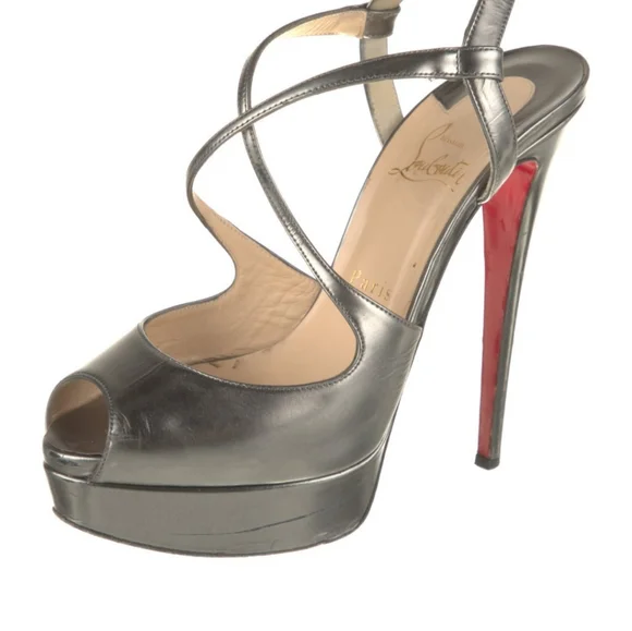 Elegant Daffodile Christian Louboutin leather Silver mini platform Heels, IT38.5 - Picture 2 of 6